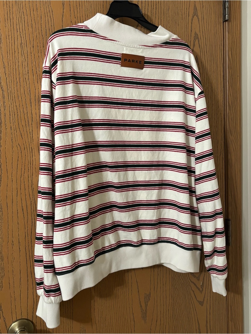 Parke Seasons Greeting Eggnog Stripe Mockneck size L/XL NWOT - Picture 4 of 5